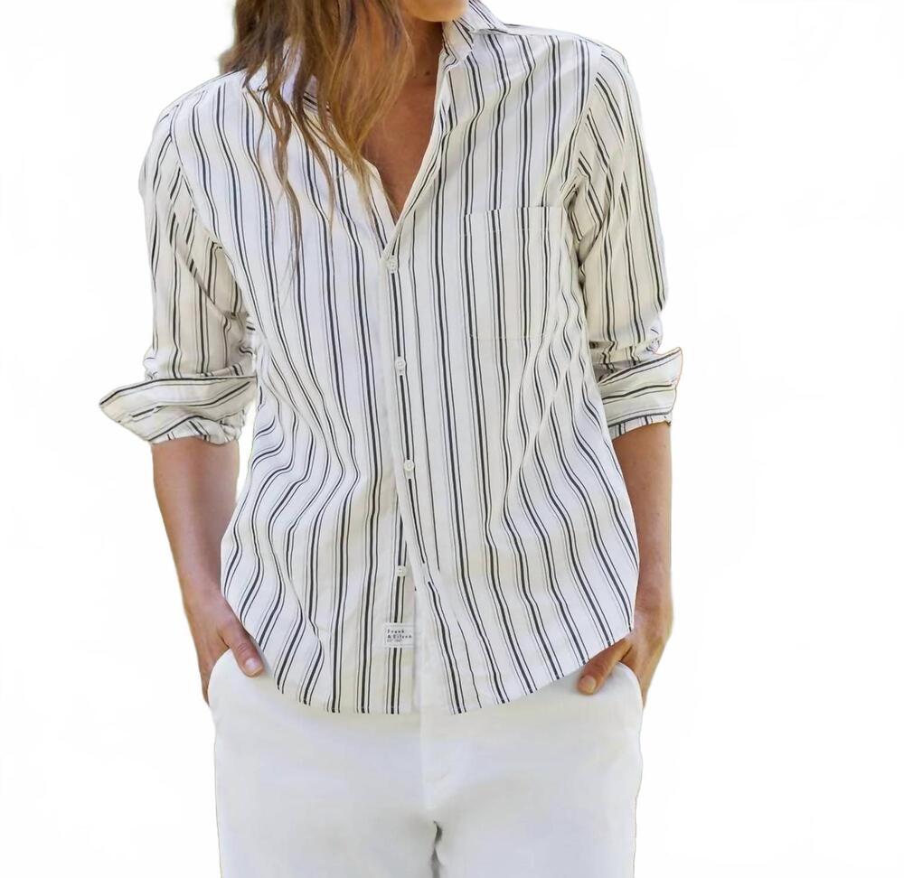 NEW FRANK & EILEEN waverly button-up shirt in tan w black stripe